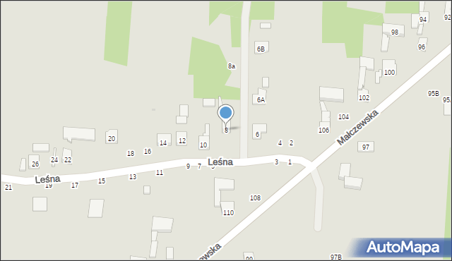 Brzeziny, Leśna, 8, mapa Brzeziny