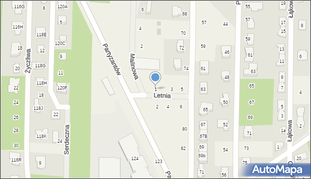 Chotomów, Letnia, 1, mapa Chotomów