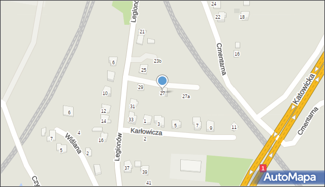 Czechowice-Dziedzice, Legionów, 27, mapa Czechowic-Dziedzic