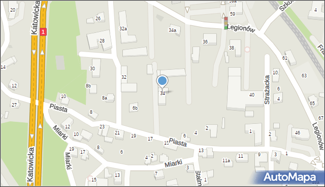 Czechowice-Dziedzice, Legionów, 34, mapa Czechowic-Dziedzic