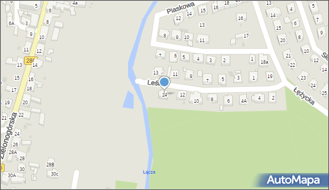 Czerwieńsk, Leśna, 14, mapa Czerwieńsk