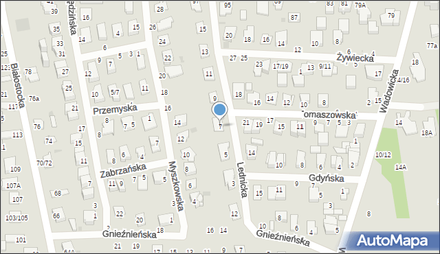 Częstochowa, Lednicka, 7, mapa Częstochowy