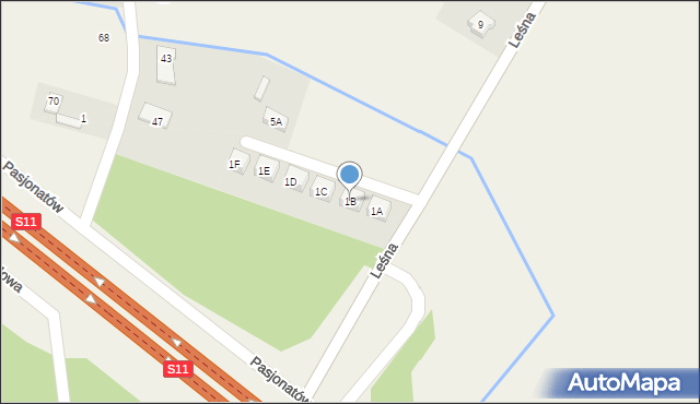 Dąbrowa, Leśna, 1B, mapa Dąbrowa