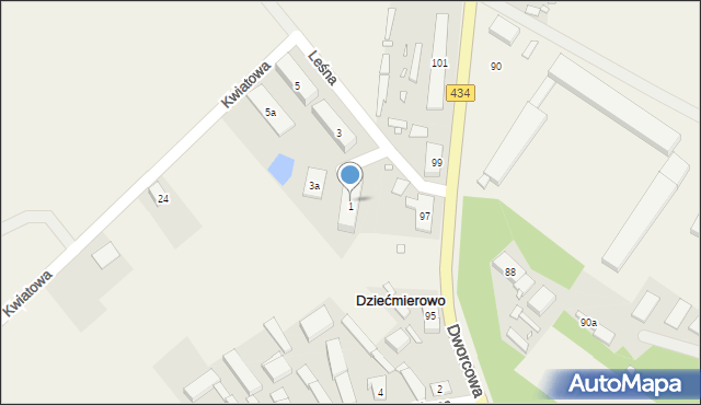 Dziećmierowo, Leśna, 1a, mapa Dziećmierowo