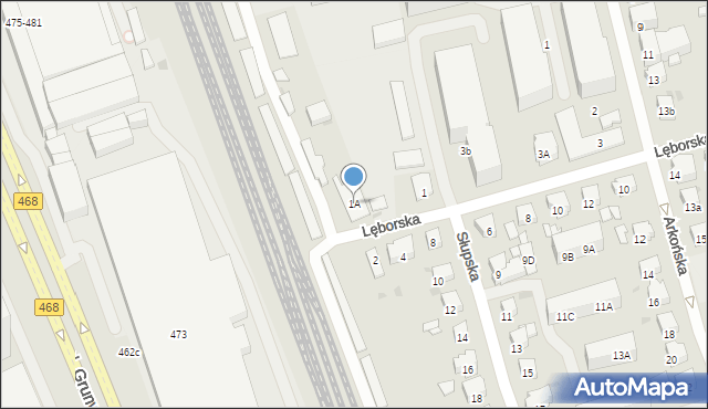 Gdańsk, Lęborska, 1A, mapa Gdańska