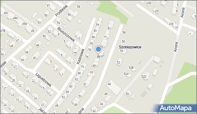 Gliwice, Leśna, 69, mapa Gliwic