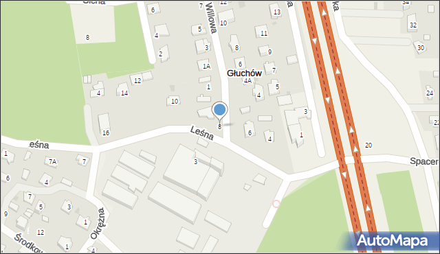 Głuchów, Leśna, 8, mapa Głuchów