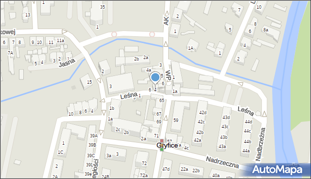 Gryfice, Leśna, 4, mapa Gryfice