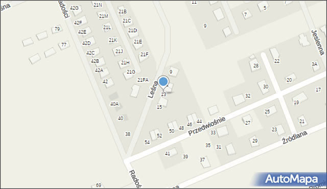 Grzędzice, Leśna, 13, mapa Grzędzice