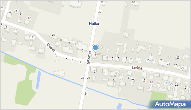 Hutka, Leśna, 1, mapa Hutka