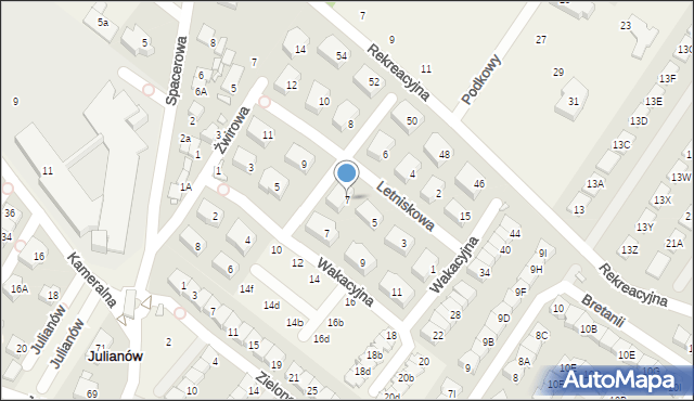 Józefosław, Letniskowa, 7, mapa Józefosław