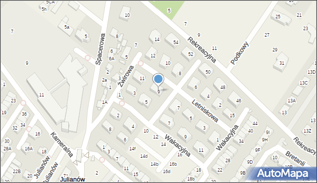 Józefosław, Letniskowa, 9, mapa Józefosław