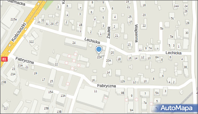 Katowice, Lechicka, 22A, mapa Katowic