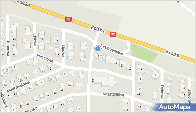 Konin, Leszczynowa, 1, mapa Konina