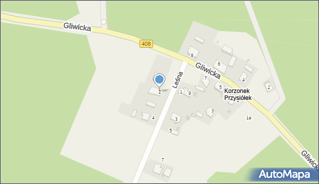 Korzonek, Leśna, 2, mapa Korzonek