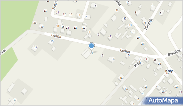 Koty, Leśna, 11, mapa Koty