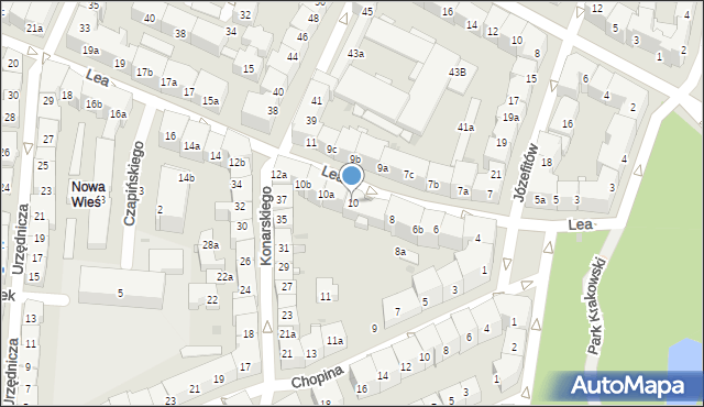 Kraków, Lea Juliusza, 10, mapa Krakowa