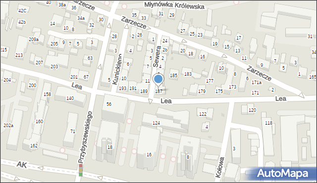Kraków, Lea Juliusza, 187, mapa Krakowa