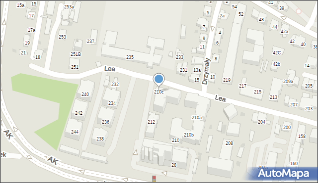 Kraków, Lea Juliusza, 210c, mapa Krakowa