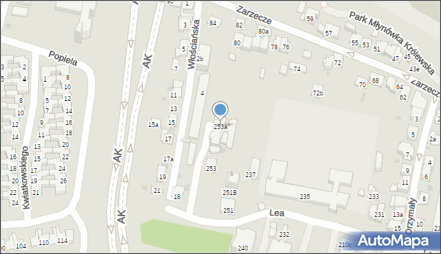 Kraków, Lea Juliusza, 253a, mapa Krakowa