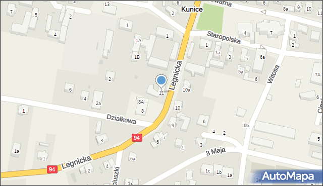 Kunice, Legnicka, 11, mapa Kunice