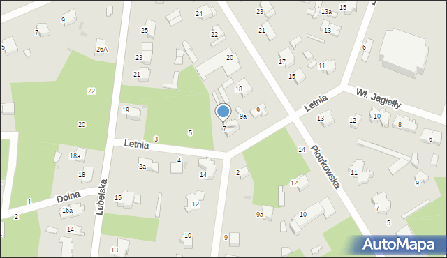 Łask, Letnia, 7, mapa Łask