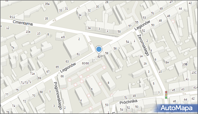 Łódź, Legionów, 62, mapa Łodzi