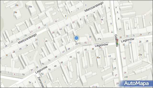 Łódź, Legionów, 43, mapa Łodzi