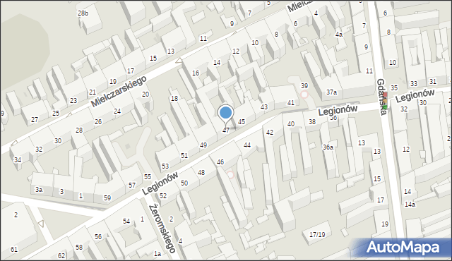 Łódź, Legionów, 47, mapa Łodzi