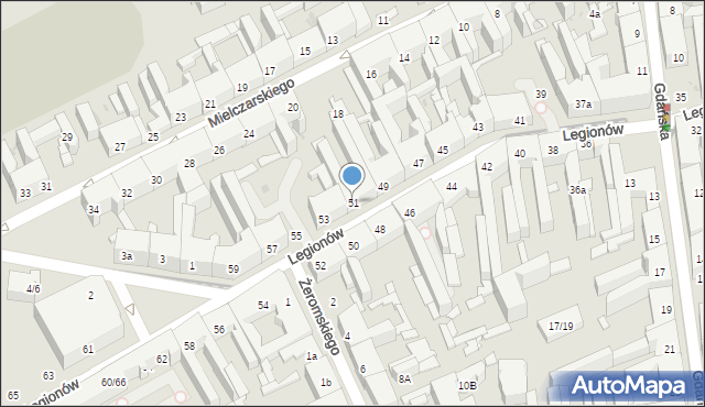 Łódź, Legionów, 51, mapa Łodzi