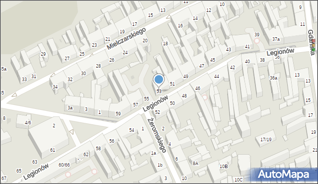 Łódź, Legionów, 53, mapa Łodzi