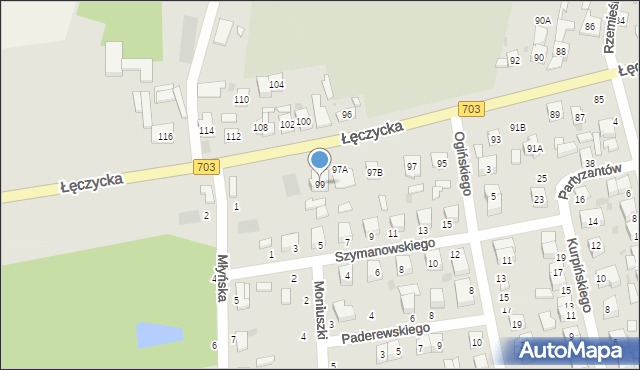 Łowicz, Łęczycka, 99, mapa Łowicza