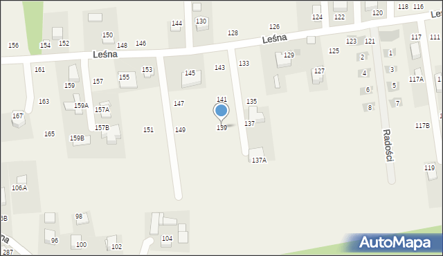 Michałowice, Leśna, 139, mapa Michałowice