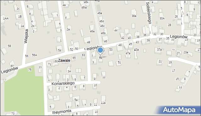 Mielec, Legionów, 59, mapa Mielca