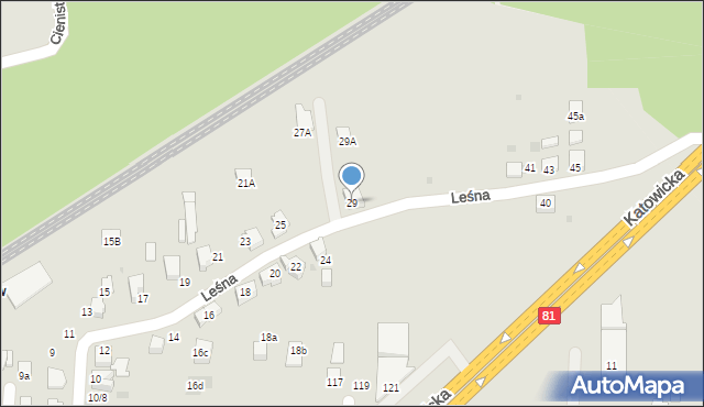 Mikołów, Leśna, 29, mapa Mikołów