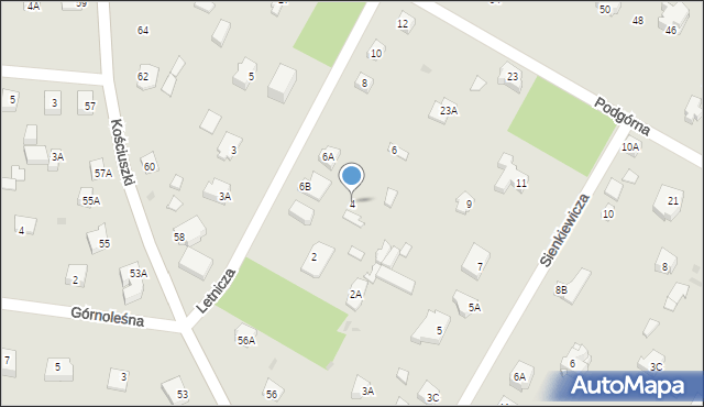 Milanówek, Letnicza, 4, mapa Milanówek