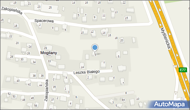 Mogilany, Leszka Białego, 3, mapa Mogilany