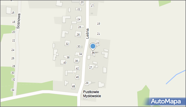 Mysłów, Leśna, 25, mapa Mysłów