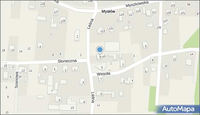 Mysłów, Leśna, 3, mapa Mysłów