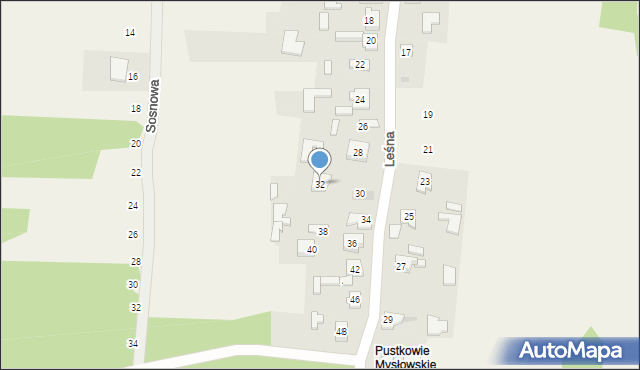 Mysłów, Leśna, 32, mapa Mysłów