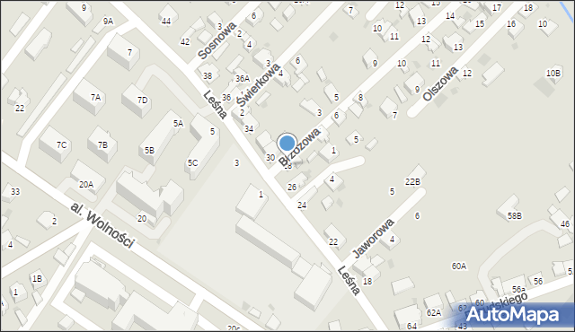 Myszków, Leśna, 28, mapa Myszków