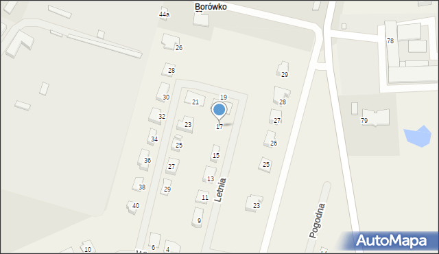Nowe Borówko, Letnia, 17, mapa Nowe Borówko