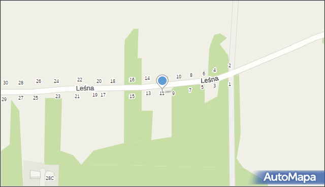 Nowy Kraszew, Leśna, 11, mapa Nowy Kraszew