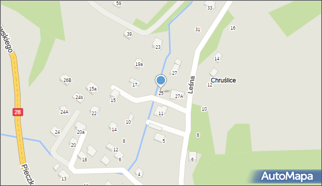 Nowy Sącz, Leśna, 25, mapa Nowego Sącza