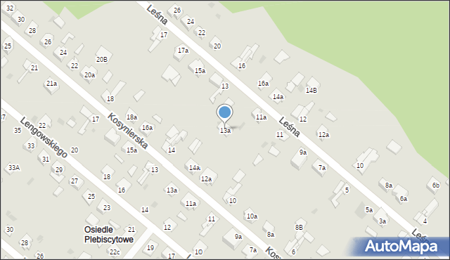 Ostróda, Leśna, 13a, mapa Ostróda