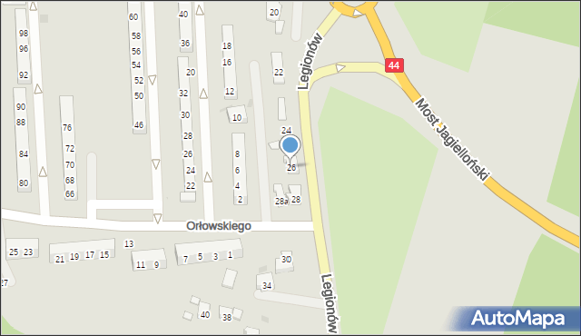 Oświęcim, Legionów, 26, mapa Oświęcimia