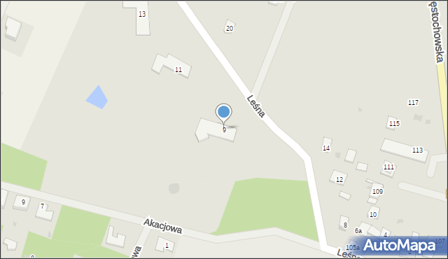 Piekoszów, Leśna, 9, mapa Piekoszów
