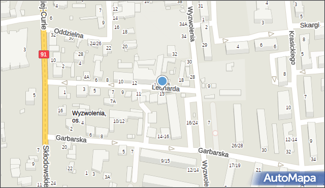 Piotrków Trybunalski, Leonarda, 13, mapa Piotrków Trybunalski