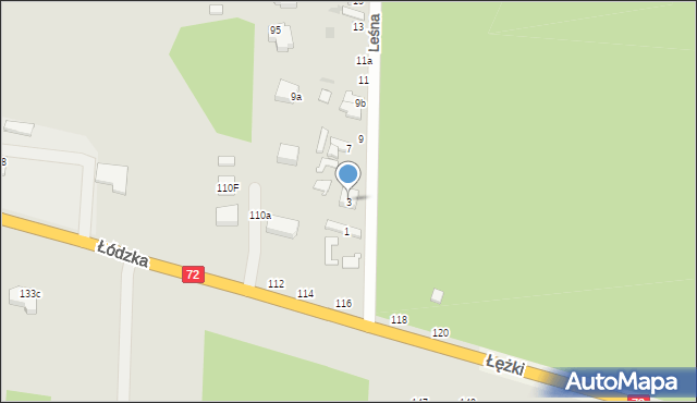 Poddębice, Leśna, 3, mapa Poddębice