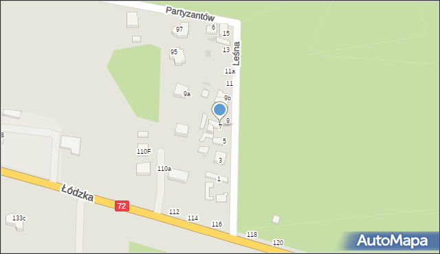 Poddębice, Leśna, 7, mapa Poddębice